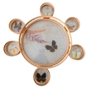 Vintage MCM 70's Bamboo Wicker Butterfly Coaster Tray Set